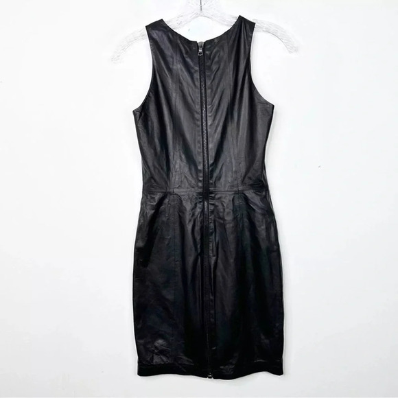 ALEXIS 100% Leather Black Zipper Back Sleeveless Sheath Mini Dress Sz. XS - Picture 3 of 3